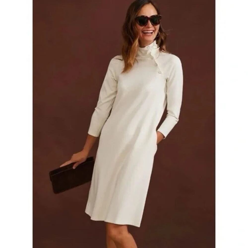 J. MCLAUGHLIN Christabel Dress Ivory White Size Small Preppy Winter Stretch